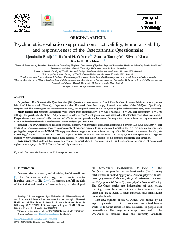 (PDF) Psychometric evaluation supported construct validity, temporal ...