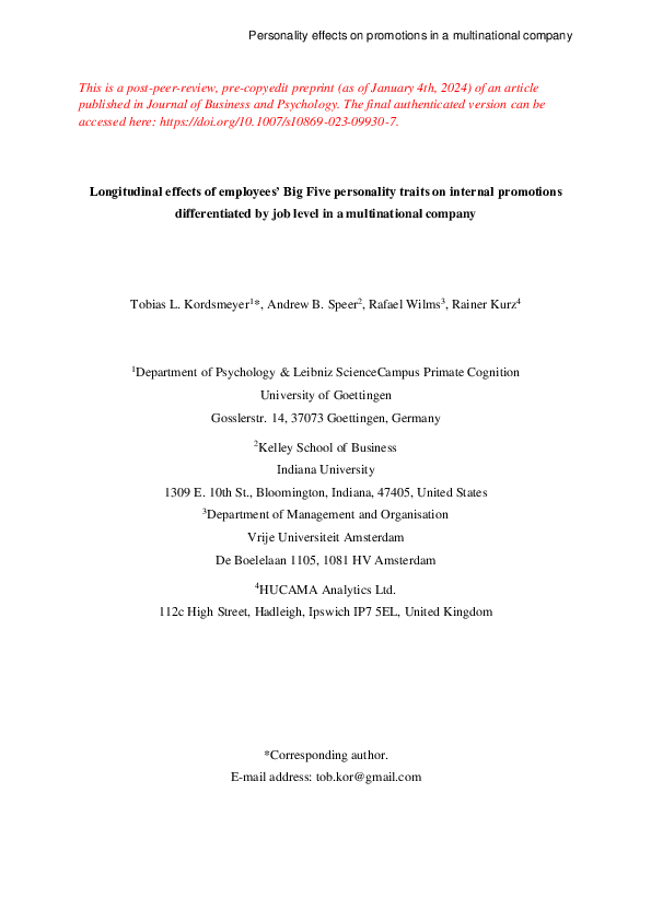 (PDF) Longitudinal effects of employees’ Big Five personality traits on ...