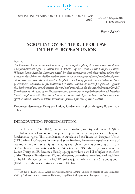 (PDF) Scrutiny over the Rule of Law in the European Union