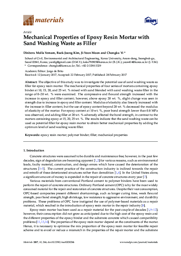 (PDF) Mechanical Properties of Epoxy Resin Mortar with Sand Washing ...