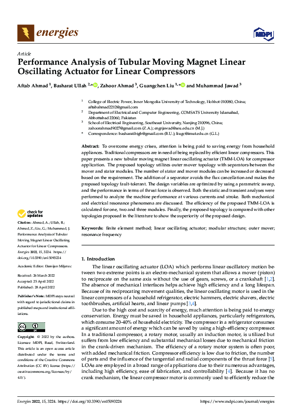 (PDF) Performance Analysis of Tubular Moving Magnet Linear Oscillating ...