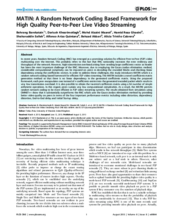 (PDF) MATIN: A Random Network Coding Based Framework for High Quality ...