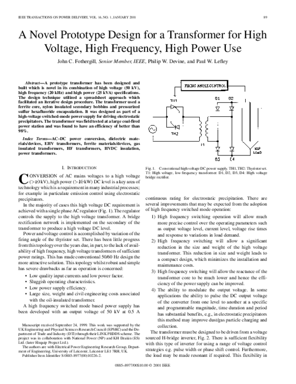 (PDF) A novel prototype design for a transformer for high voltage, high ...