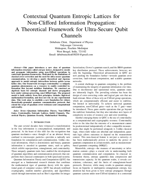 (PDF) Contextual Quantum Entropic Lattices for Non-Clifford Information ...