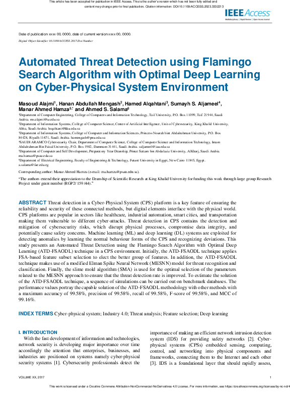 (PDF) Automated Threat Detection Using Flamingo Search Algorithm With ...