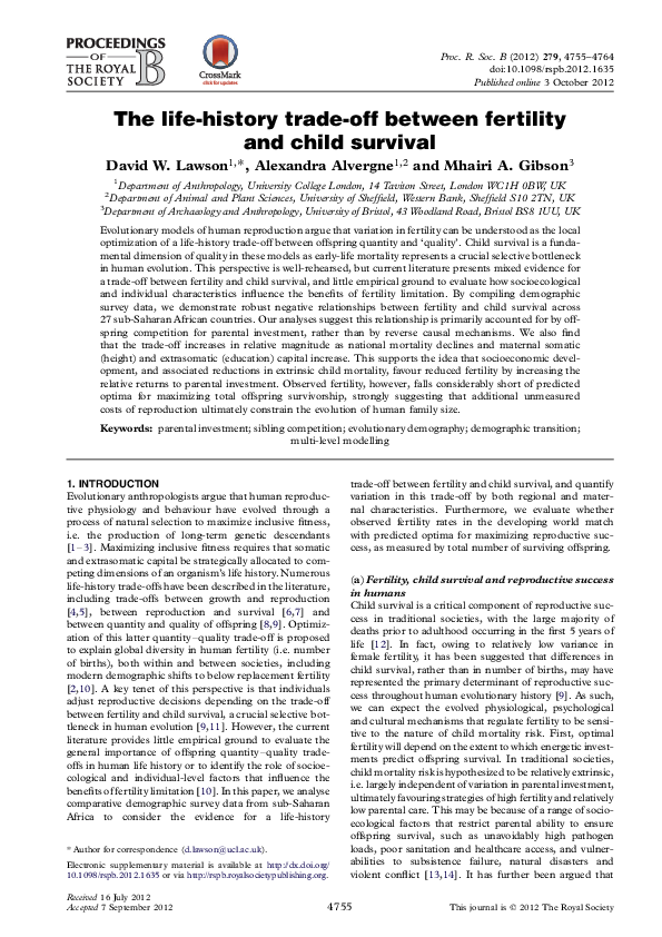 (PDF) The life-history trade-off between fertility and child survival