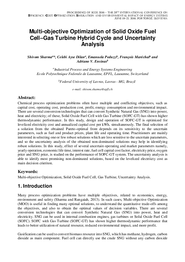 (PDF) Multi-objective Optimization of Solid Oxide Fuel Cell–Gas Turbine ...