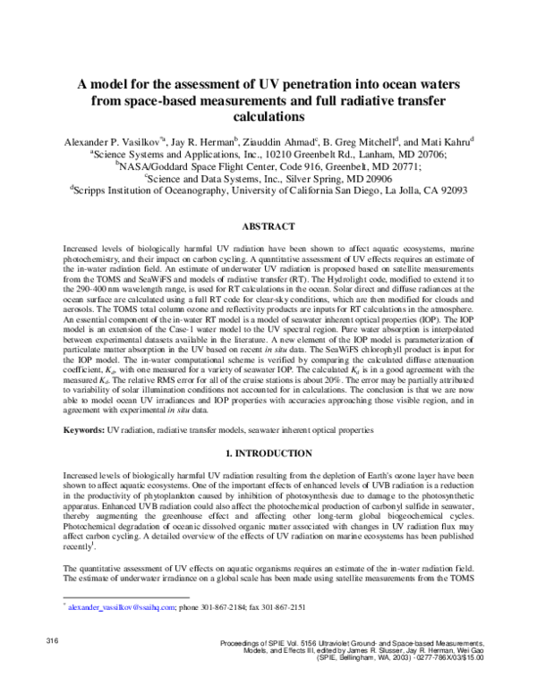 (PDF) A model for the assessment of UV penetration into ocean waters ...