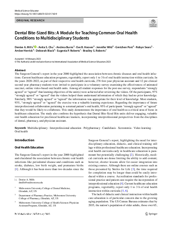 (PDF) Dental Bite-Sized Bits: A Module for Teaching Common Oral Health ...