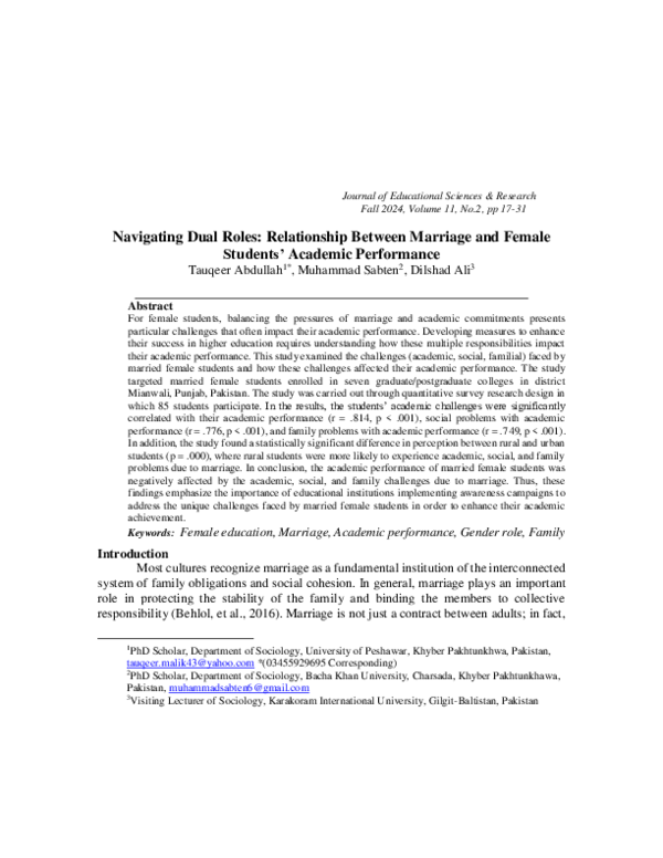 (PDF) Navigating Dual Roles: Relationship Between Marriage and Female ...