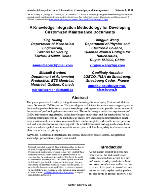 (PDF) A Knowledge Integration Methodology for Developing Customized ...