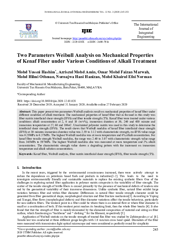 (PDF) Two parameters Weibull analysis on mechanical properties of kenaf ...