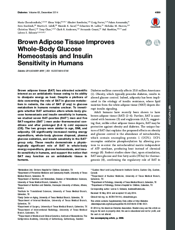 (PDF) Brown Adipose Tissue Improves Whole-Body Glucose Homeostasis and ...