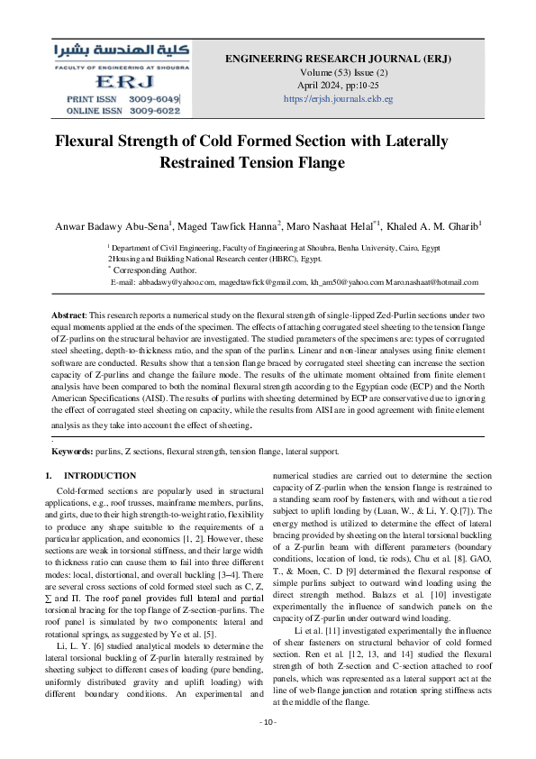 (PDF) Flexural Strength of Cold Formed Section with Laterally ...