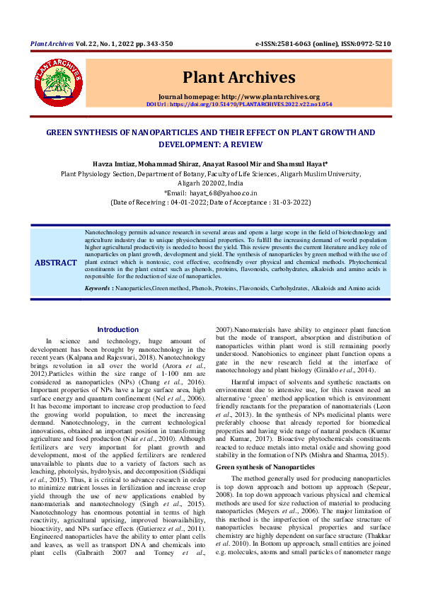 (PDF) Green Synthesis of Nanoparticles and Their Effect on Plant Growth ...