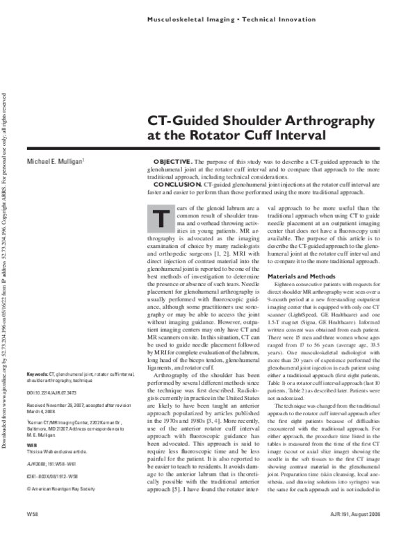 (PDF) CT-Guided Shoulder Arthrography at the Rotator Cuff Interval