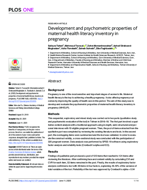 (PDF) Development and psychometric properties of maternal health ...