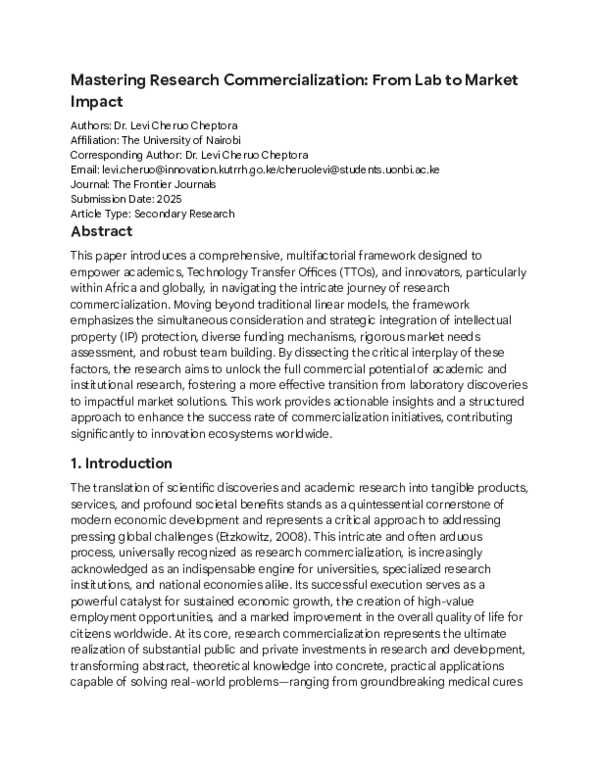 (PDF) Mastering Research Commercialization: From Lab to Market Impact
