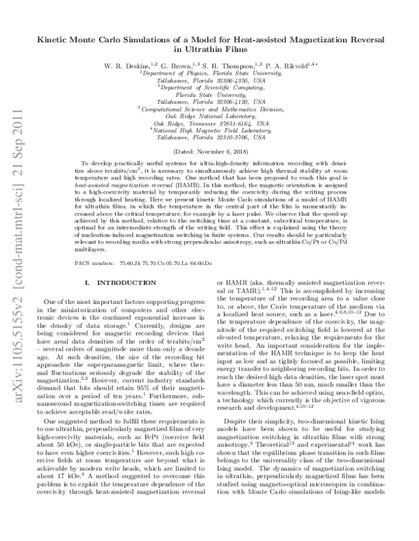 (PDF) Kinetic Monte Carlo simulations of a model for heat-assisted ...