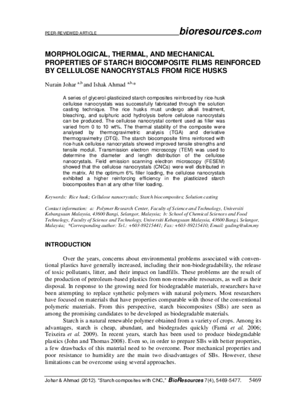 (PDF) Morphological, Thermal, and Mechanical Properties of Starch ...