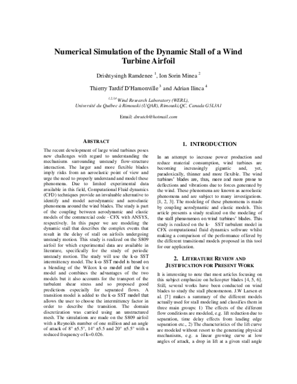 (PDF) Numerical Simulation of the Dynamic Stall of a Wind Turbine Airfoil