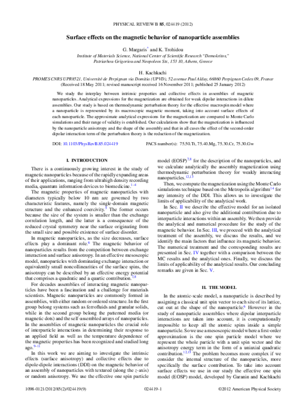 (PDF) Surface effects on the magnetic behavior of nanoparticle assemblies