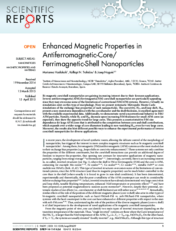 (PDF) Enhanced magnetic properties in antiferromagnetic-core ...