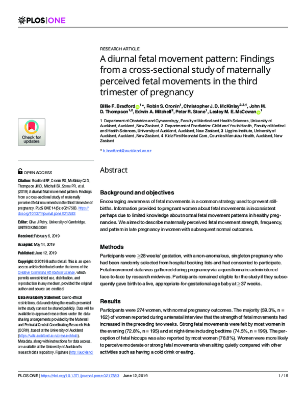 (PDF) A diurnal fetal movement pattern: Findings from a cross-sectional ...