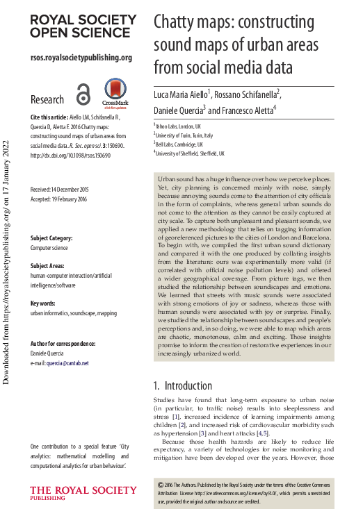 (PDF) Chatty maps: constructing sound maps of urban areas from social ...