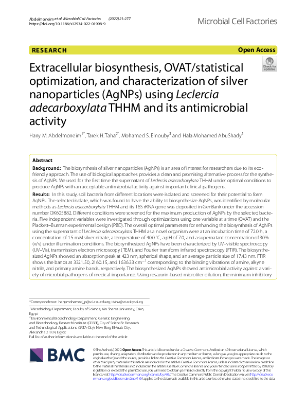 (PDF) Extracellular biosynthesis, OVAT/statistical optimization, and ...