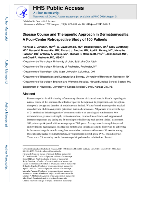 (PDF) Disease course and therapeutic approach in dermatomyositis: A ...