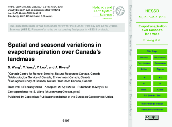 (PDF) Spatial and seasonal variations in evapotranspiration over Canada ...