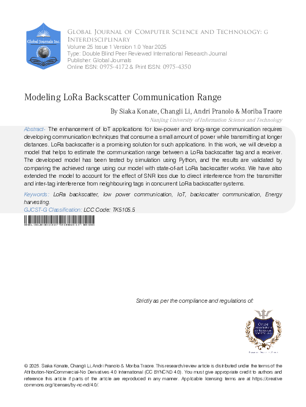 (PDF) Modeling LoRa Backscatter Communication Range