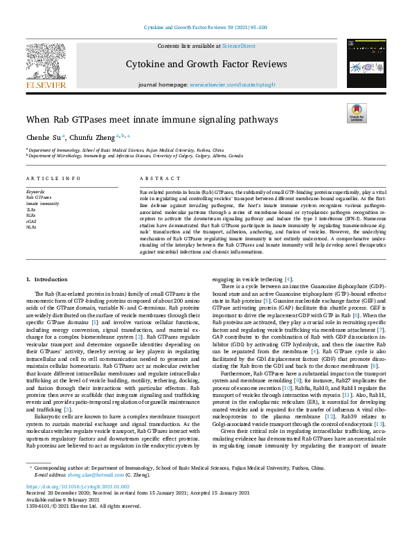 (PDF) When Rab GTPases meet innate immune signaling pathways