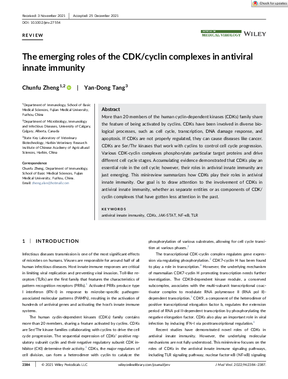 (PDF) The emerging roles of the CDK/cyclin complexes in antiviral ...