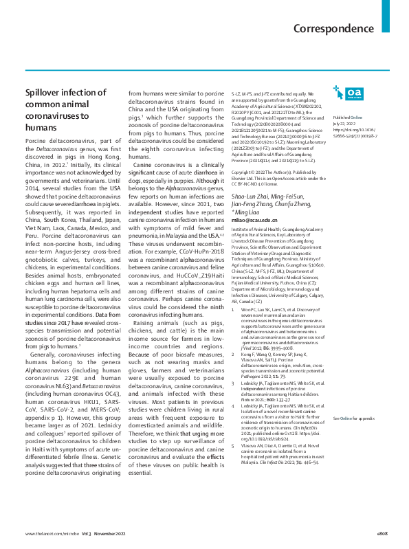 (PDF) Spillover infection of common animal coronaviruses to humans