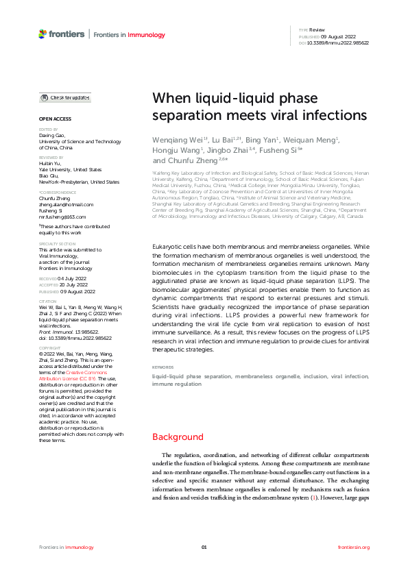 (PDF) When liquid-liquid phase separation meets viral infections