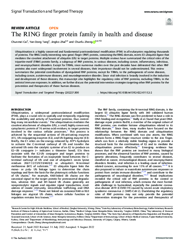 (PDF) The RING finger protein family in health and disease