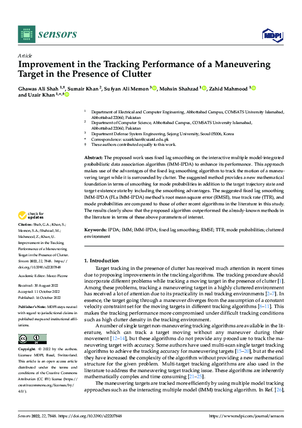 (PDF) Improvement in the Tracking Performance of a Maneuvering Target ...