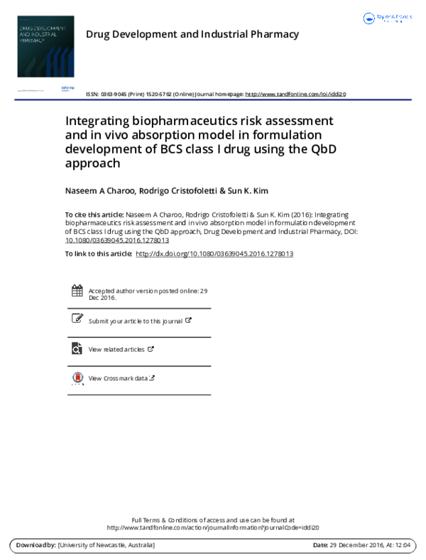 (PDF) Integrating biopharmaceutics risk assessment and in vivo ...