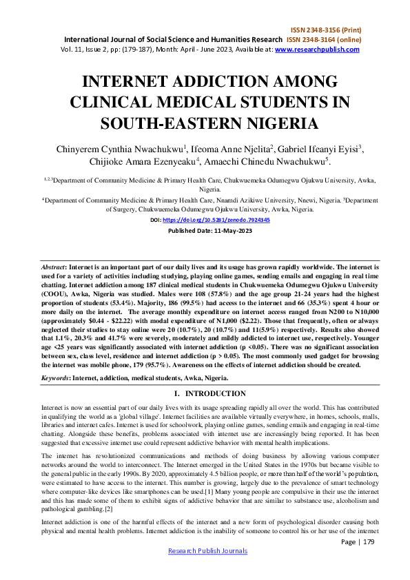 (PDF) Internet Addiction Among Clinical Medical Students in South ...