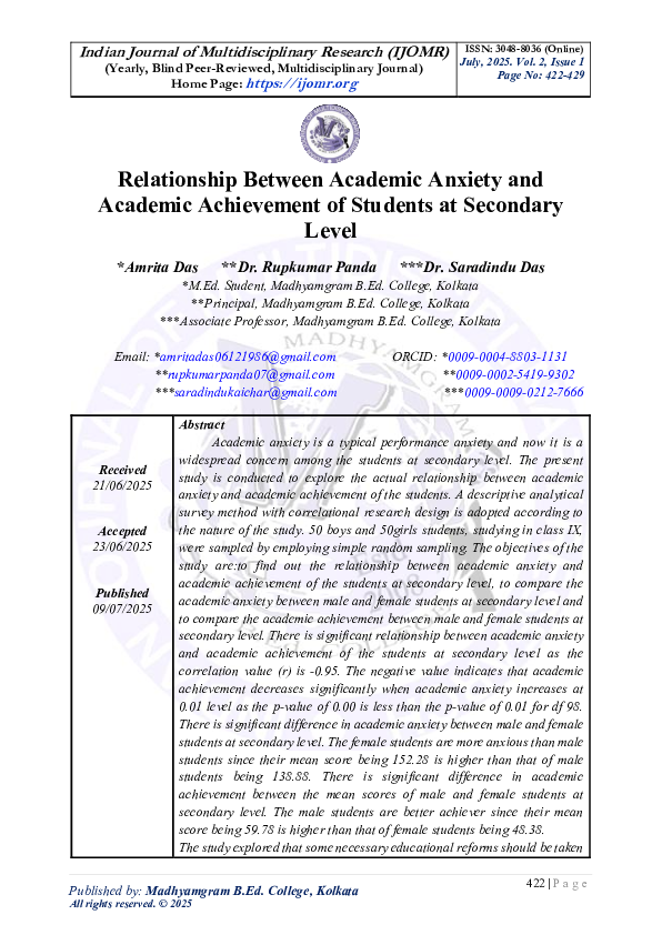 (PDF) Relationship Between Academic Anxiety and Academic Achievement of ...