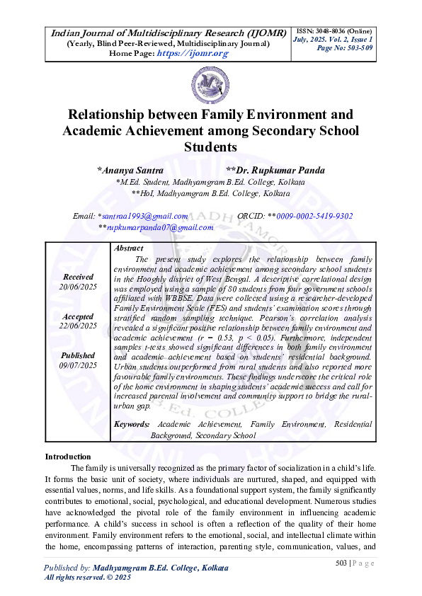 (PDF) Relationship between Family Environment and Academic Achievement ...