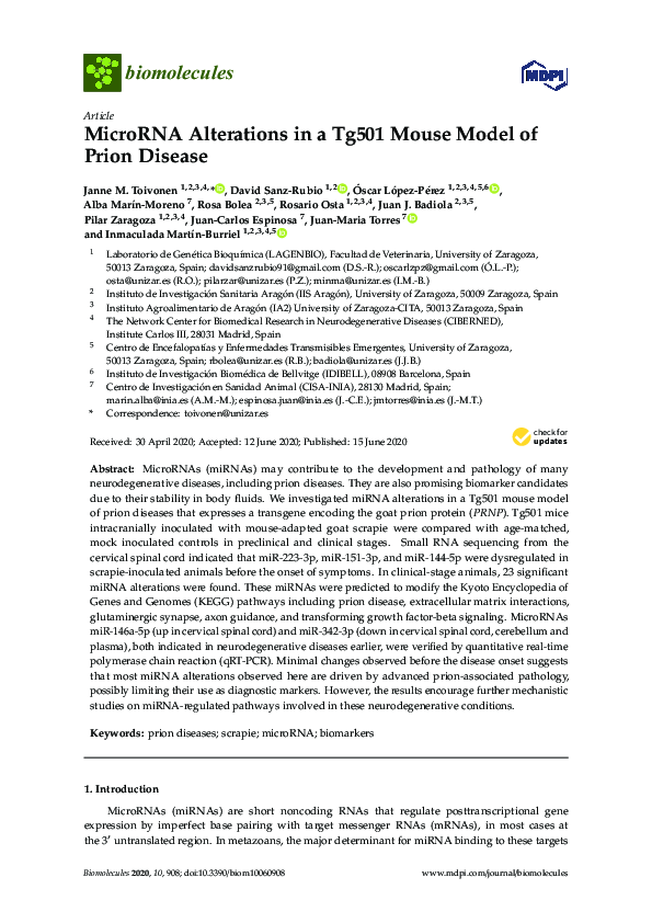 (PDF) MicroRNA Alterations in a Tg501 Mouse Model of Prion Disease