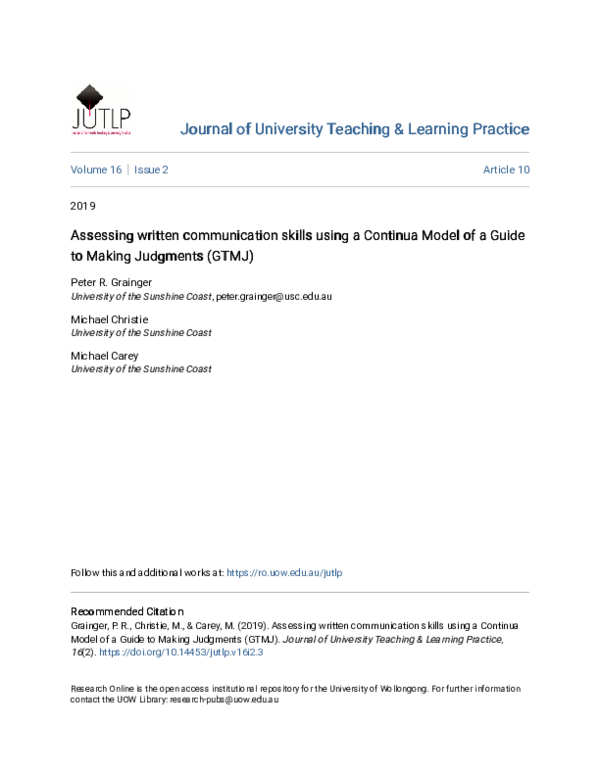 (PDF) Assessing written communication skills using a Continua Model of ...