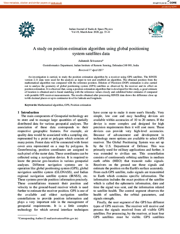 (PDF) A study on position estimation algorithm using global positioning ...
