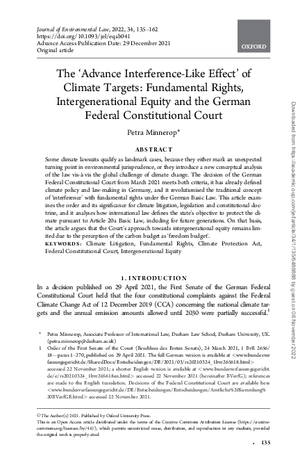 (PDF) The ‘Advance Interference-Like Effect’ of Climate Targets ...