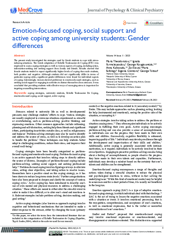 (PDF) Emotion-focused coping, social support and active coping among ...