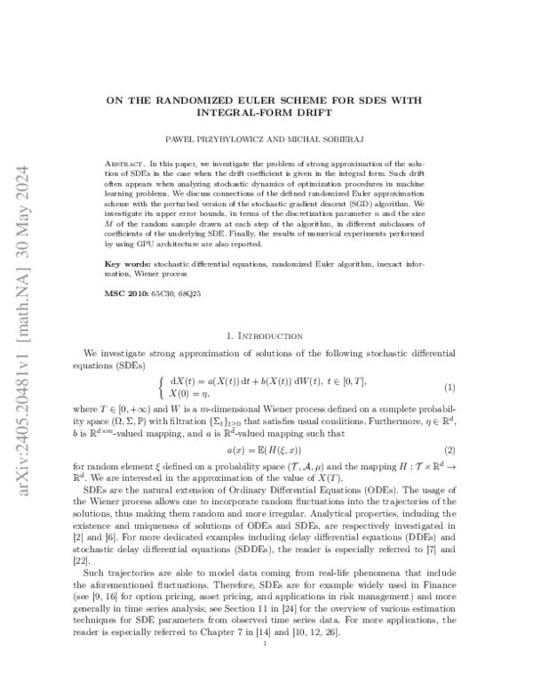 (PDF) On the randomized Euler scheme for SDEs with integral-form drift