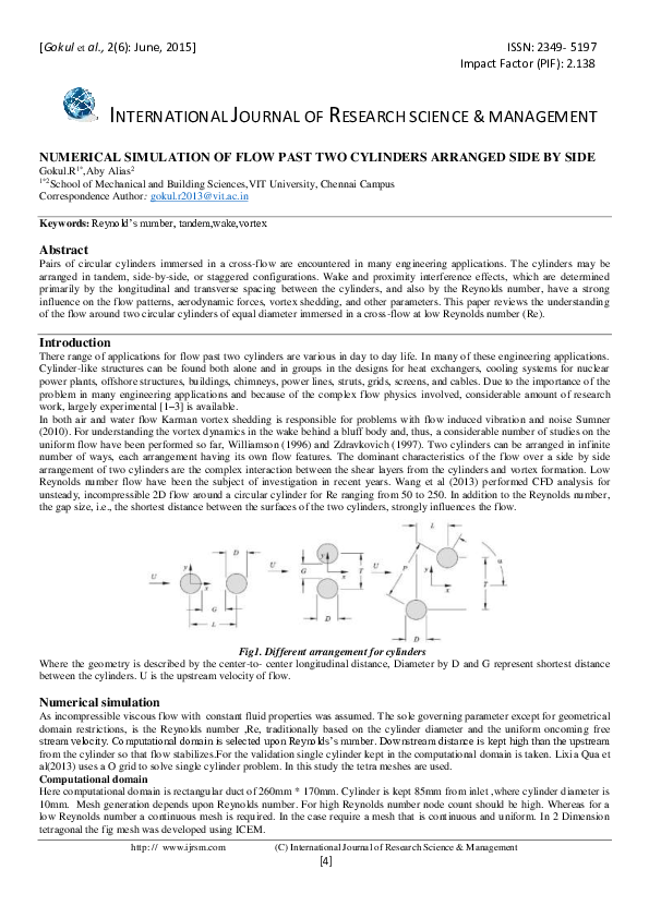 (PDF) Numerical Simulation of Flow Past Two Cylinders Arranged Side by Side